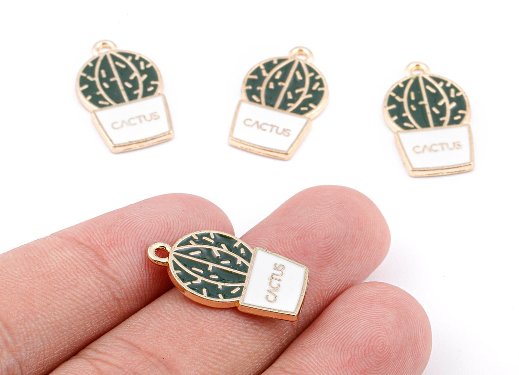 Alloy Cactus Charms - Zinc Alloy Cactus Earrings - Enamel Pendant - Necklace Pendant - Jewelry Supplies - 22.98x13.8x1.59mm - ZZ1412A - DOMEDBAZAAR