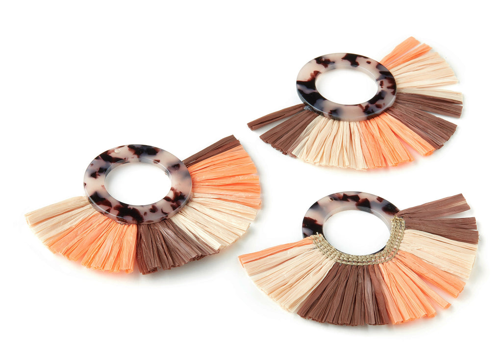 Acetate Tassels Fan Charms - Blonde Tortoise Shell Earrings - Tassels Fan Single Layer Raffia - Color Code:A06 - 63.77x87.3x4mm - AC1629-A06 - DOMEDBAZAAR
