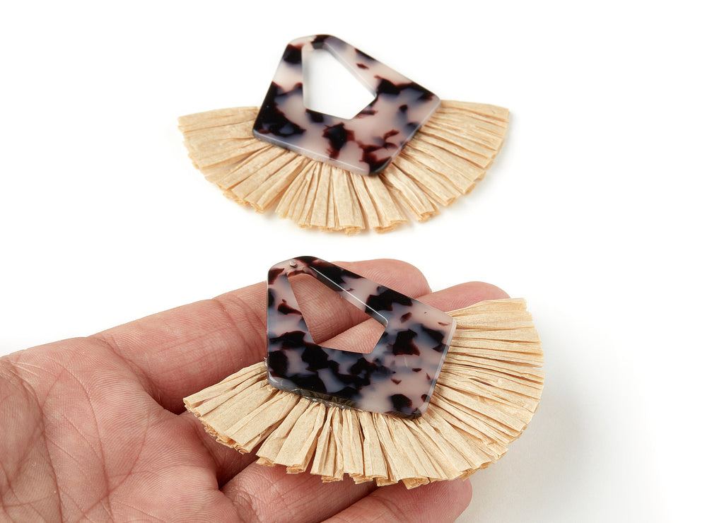 Acetate Tassels Fan Charm - Blonde Tortoise Shell Earring - Tassels Fan Single Layer Raffia - Color Code:A06- 76.5x65.92x4.03mm - AC1641-A06 - DOMEDBAZAAR