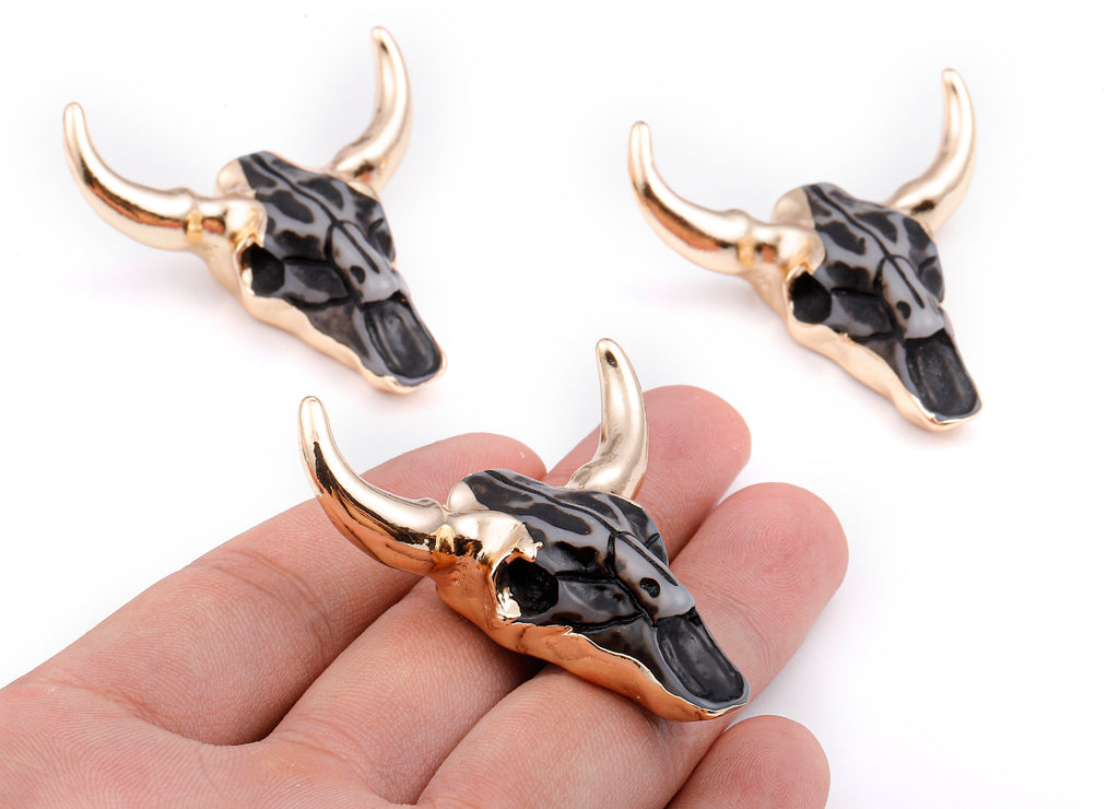 Resin Bull Charms - Buffalo Cattle Skull Pendant - Resin Horn Cattle - Bull Head Druzy - 47x44.57x13.15mm - RC1019A - DOMEDBAZAAR