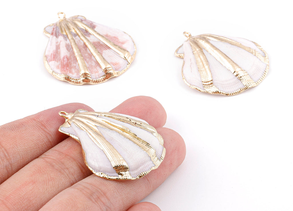 Mussel Shell Charms - Seashell Earrings and Pendant - Gold Tone Plated Earrings - 1 Hole - 46.48x40.21x1.91mm - SF1126 - DOMEDBAZAAR