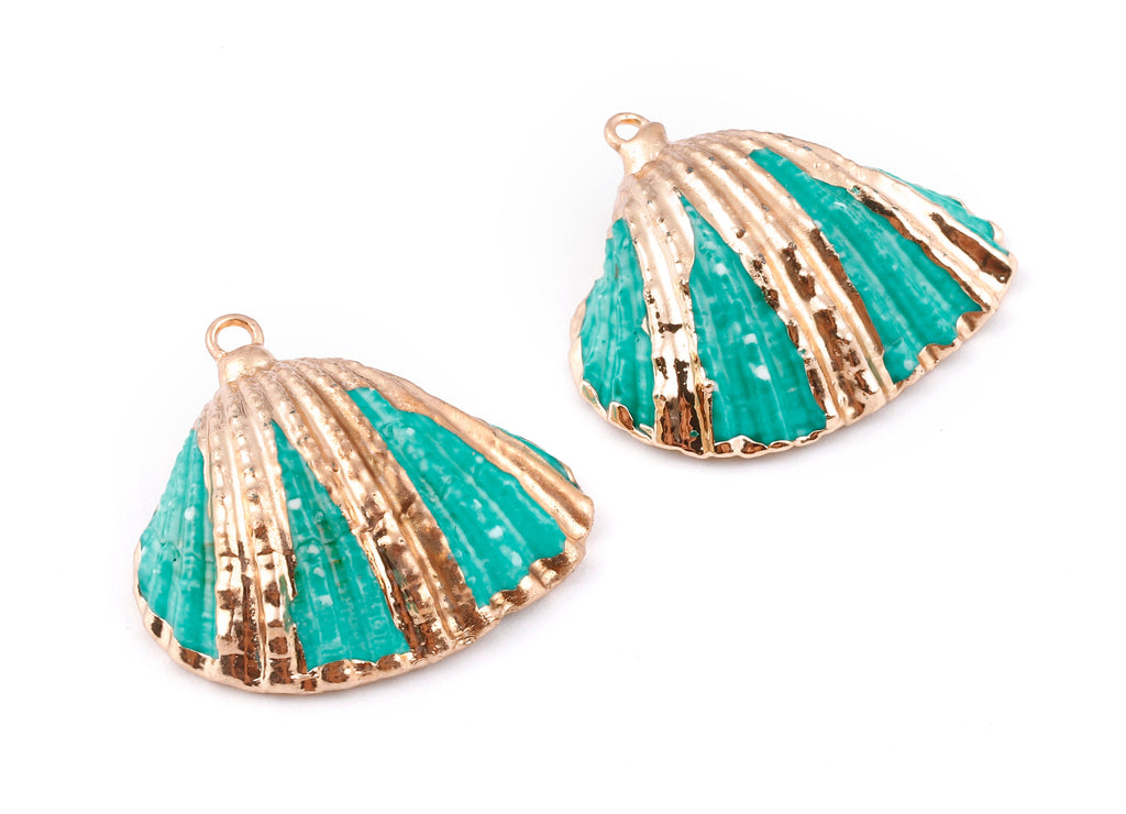Mussel Shell Charms - Seashell Earrings and Pendant - Gold Tone Plated Earrings - 1 Hole - 28.36x25.92x1.56mm - SF1127A - DOMEDBAZAAR