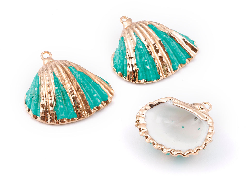 Mussel Shell Charms - Seashell Earrings and Pendant - Gold Tone Plated Earrings - 1 Hole - 28.36x25.92x1.56mm - SF1127A - DOMEDBAZAAR