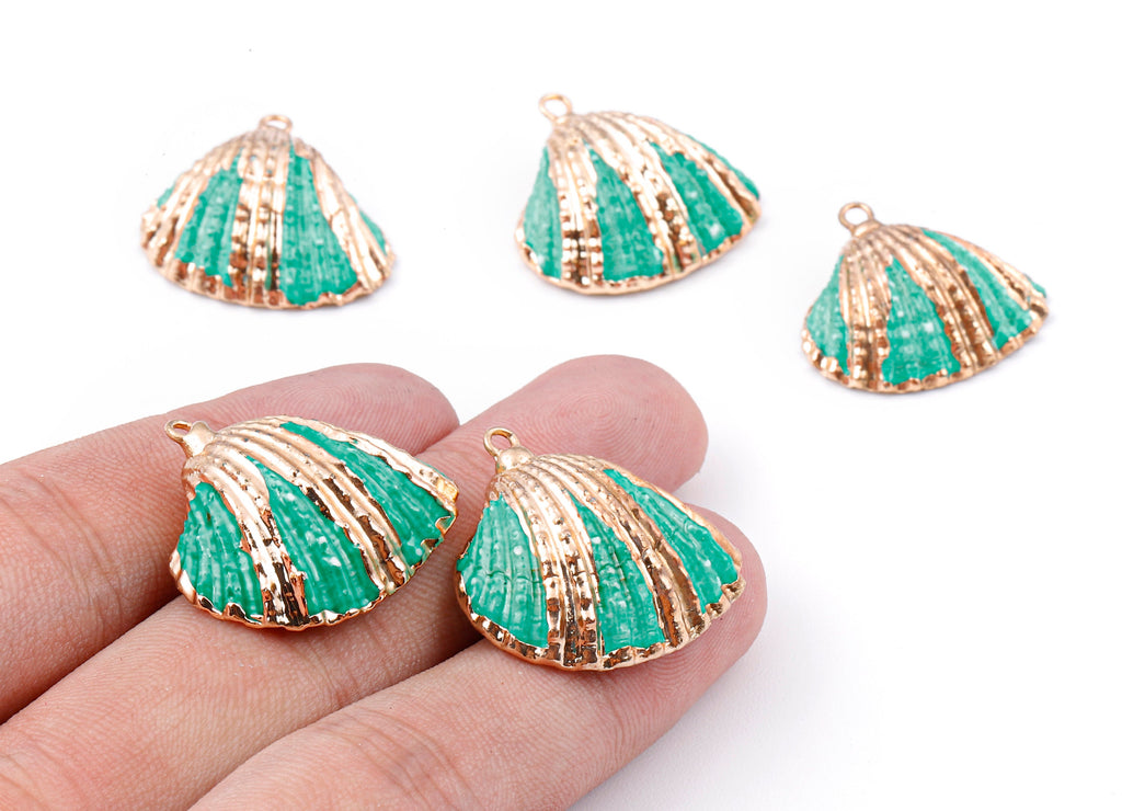 Mussel Shell Charms - Seashell Earrings and Pendant - Gold Tone Plated Earrings - 1 Hole - 28.36x25.92x1.56mm - SF1127A - DOMEDBAZAAR