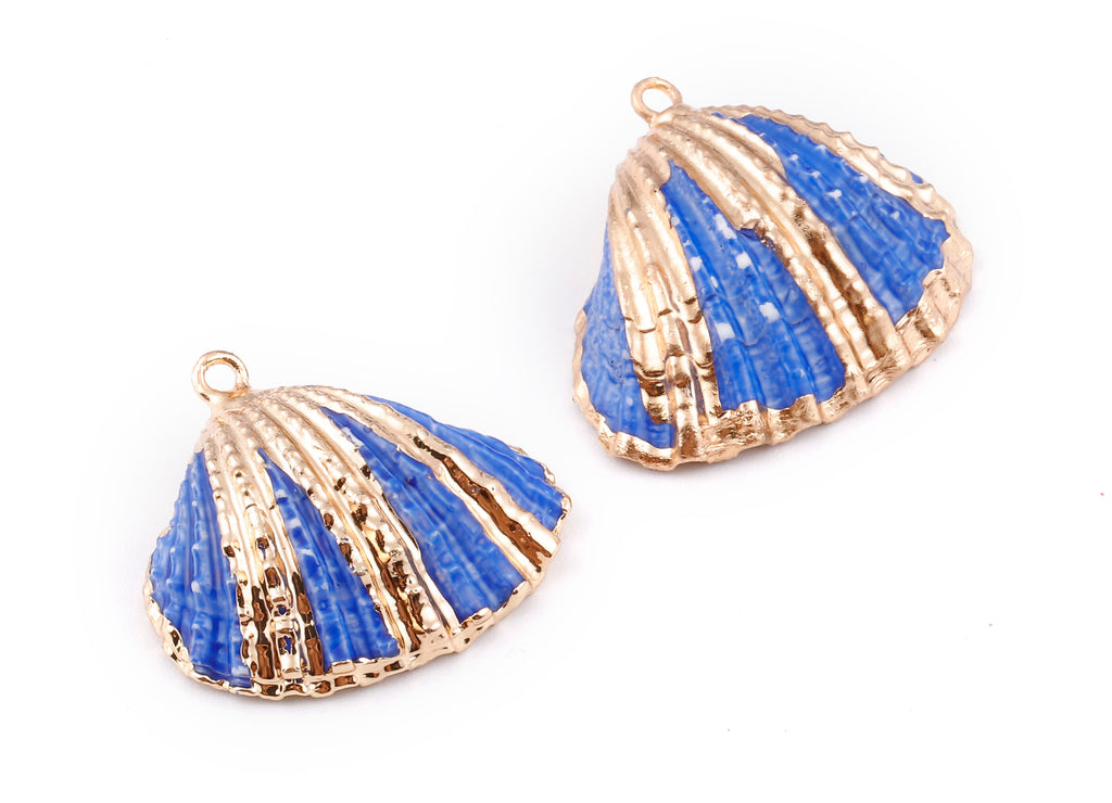 Mussel Shell Charms - Seashell Earrings and Pendant - Gold Tone Plated Earrings - 1 Hole - 28.36x25.92x1.56mm - SF1127F - DOMEDBAZAAR