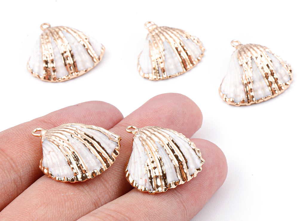 Mussel Shell Charms - Seashell Earrings and Pendant - Gold Tone Plated Earrings - 1 Hole - 28.36x25.92x1.56mm - SF1127J - DOMEDBAZAAR