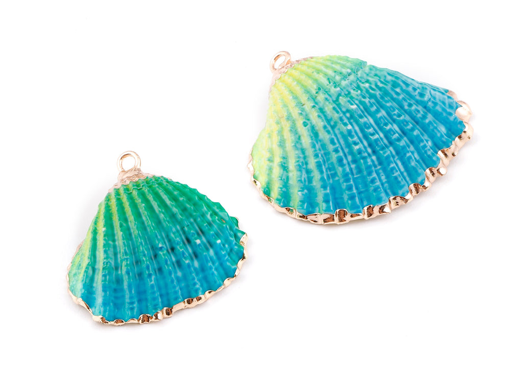Mussel Shell Charms - Seashell Earrings and Pendant - Gold Tone Plated Earrings - 1 Hole - Jewelry Handmade - 26.74x24.1x1.59mm - SF1129A - DOMEDBAZAAR