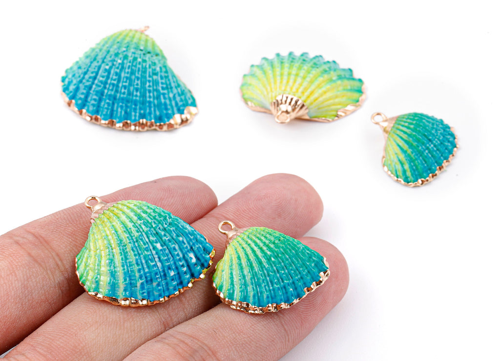 Mussel Shell Charms - Seashell Earrings and Pendant - Gold Tone Plated Earrings - 1 Hole - Jewelry Handmade - 26.74x24.1x1.59mm - SF1129A - DOMEDBAZAAR