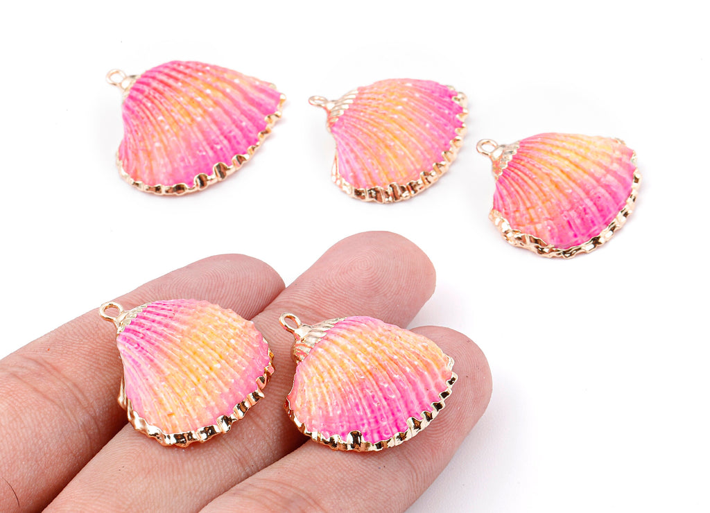 Mussel Shell Charms - Seashell Earrings and Pendant - Gold Tone Plated Earrings - 1 Hole - Jewelry Handmade - 26.74x24.1x1.59mm - SF1129B - DOMEDBAZAAR