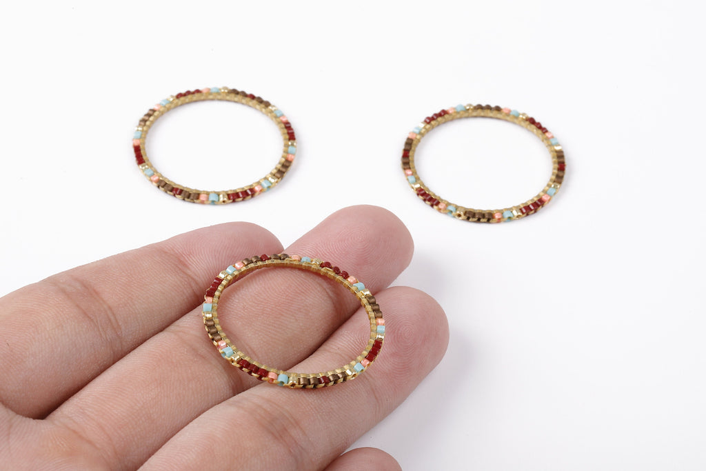 Beaded Circle Charms - Japanese Miyuki seed beads - Handmade Miyuki Beaded Pendant - Kenyan Brass Earrings - 30.78x30.78x1.46mm - TH1006 - DOMEDBAZAAR