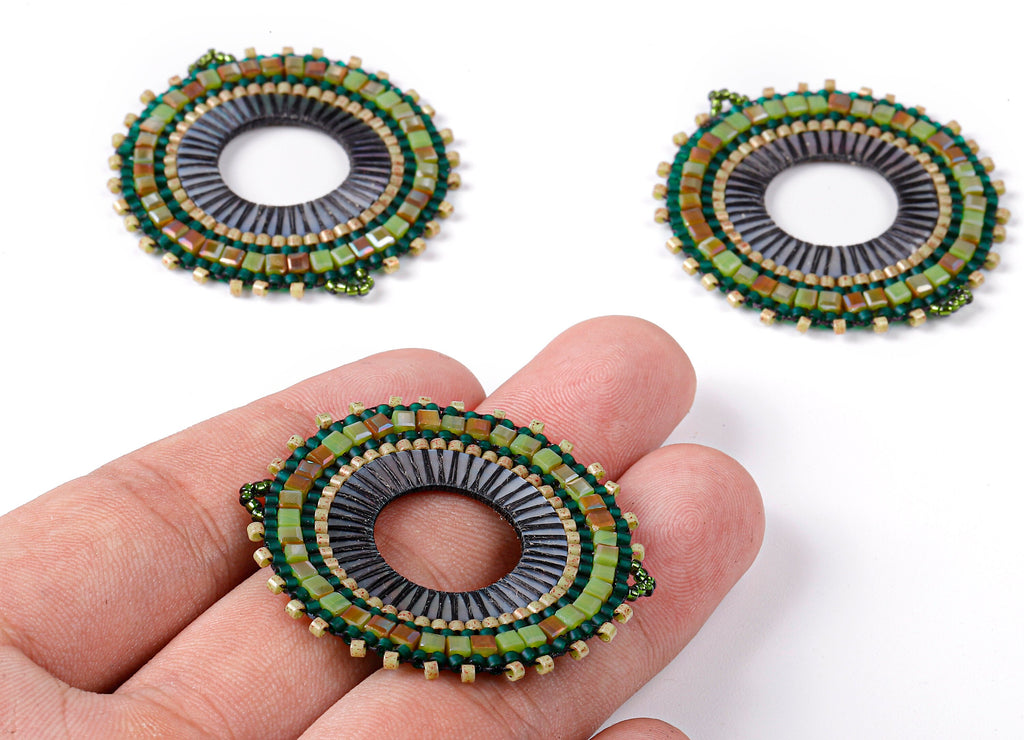 Miyuki Beaded Circle Charms - Japanese seed beads - Handmade Beaded Pendant - Maasai Earrings - 43.32x40.77x2.39mm - TH1012 - DOMEDBAZAAR
