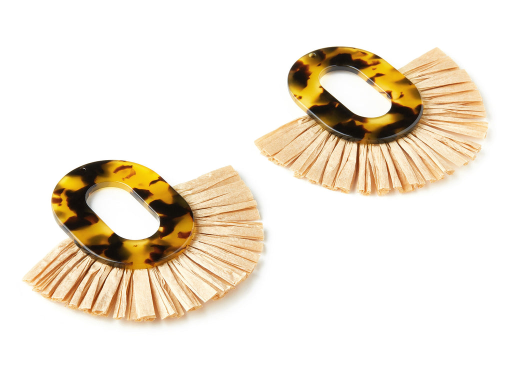 Acetate Tassels Fan Charm - Tortoise Shell Earring - Tassels Fan Single Layer Raffia - Color Code:A02 - 75.48x67.5x4.08mm - AC1626-A02 - DOMEDBAZAAR
