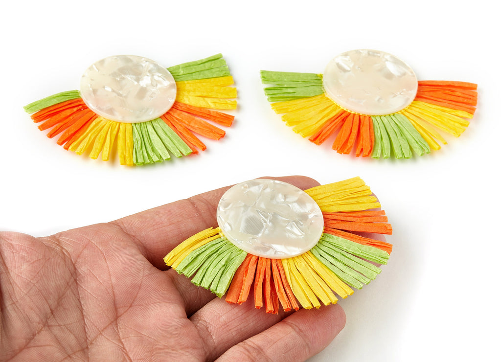 Acetate Tassels Fan Charms - Tassels Fan Single Layer Raffia - Earring Findings - Color Code: A31 - 77.75x55.82x3.5mm - AC1624-A31-A - DOMEDBAZAAR