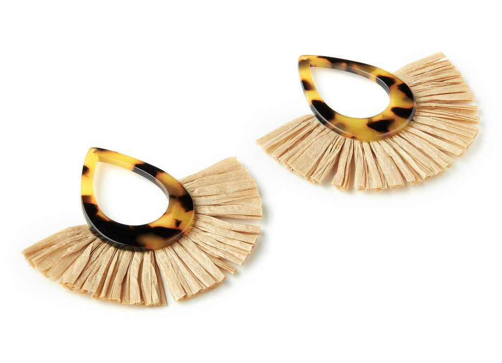 Acetate Drop Charms with Raffia Tassels - Tassels Fan Single Layer Raffia - Jewelry Supplies - Color Code: A01 - 75.4x65.6x4.3mm- AC1625-A01 - DOMEDBAZAAR