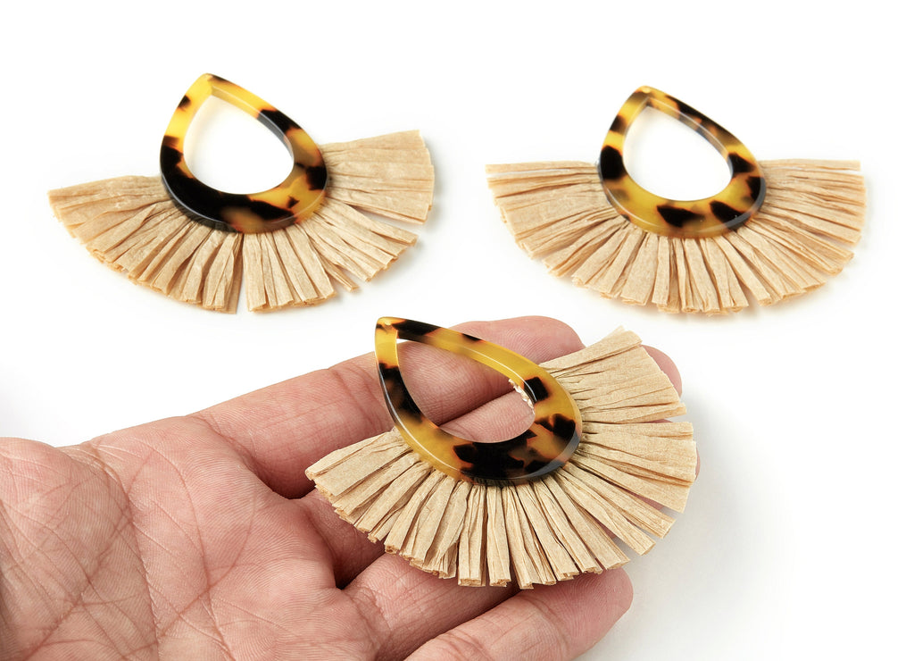 Acetate Drop Charms with Raffia Tassels - Tassels Fan Single Layer Raffia - Jewelry Supplies - Color Code: A01 - 75.4x65.6x4.3mm- AC1625-A01 - DOMEDBAZAAR