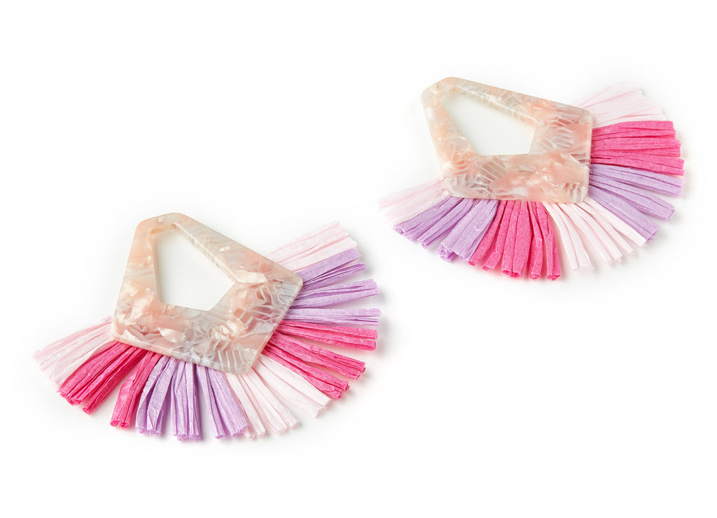 Acetate Tassels Fan Charm - Tassels Fan Single Layer Raffia - Earring Findings - Color Code: A84 - 80.63x67.89x3.93mm - AC1641-A84 - DOMEDBAZAAR