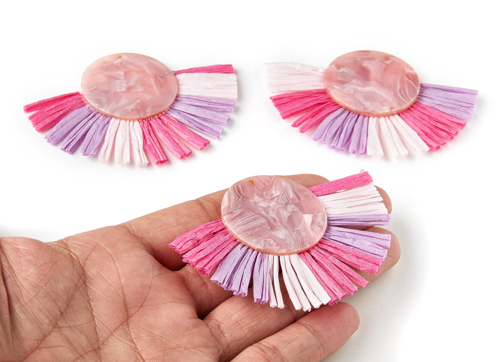 Acetate Tassels Fan Charms - Tassels Fan Single Layer Raffia - Earring Findings - Color Code: A26 - 77.71x55.53x4mm - AC1624-A26-A - DOMEDBAZAAR