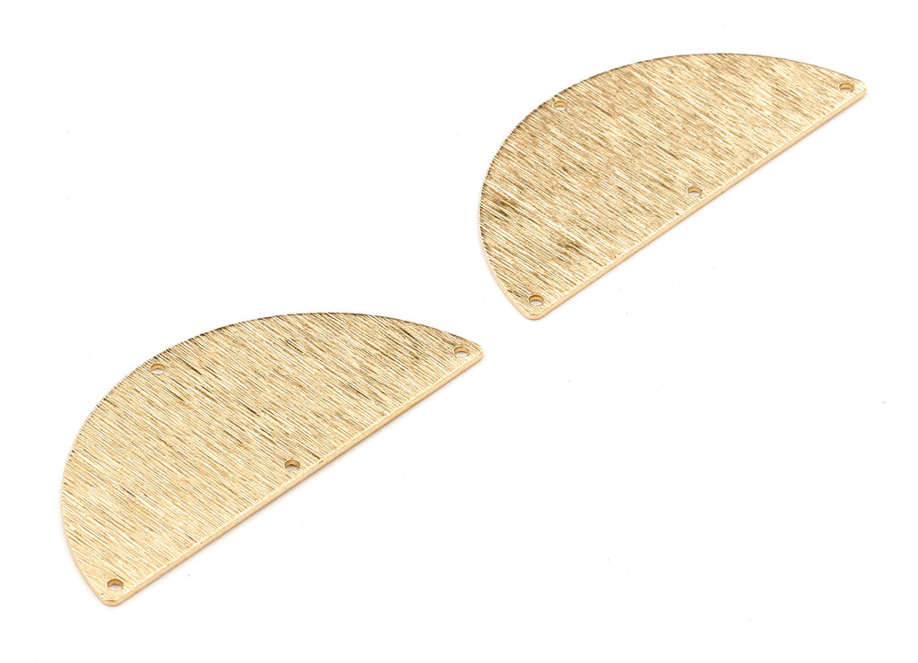 Brass Semicircle Connector - Raw Brass Textured Half Moon Connectors With 4Holes - Jewelry Supplies - 50x22x0.87mm - PP2347 - DOMEDBAZAAR