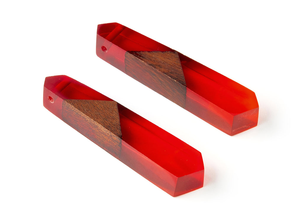 Wood Resin Charms - Natural Mahogany Wooden Charms - Red Epoxy Resin Necklace - Jewelry Supplies - 61x13x10mm - BB1024AB - DOMEDBAZAAR
