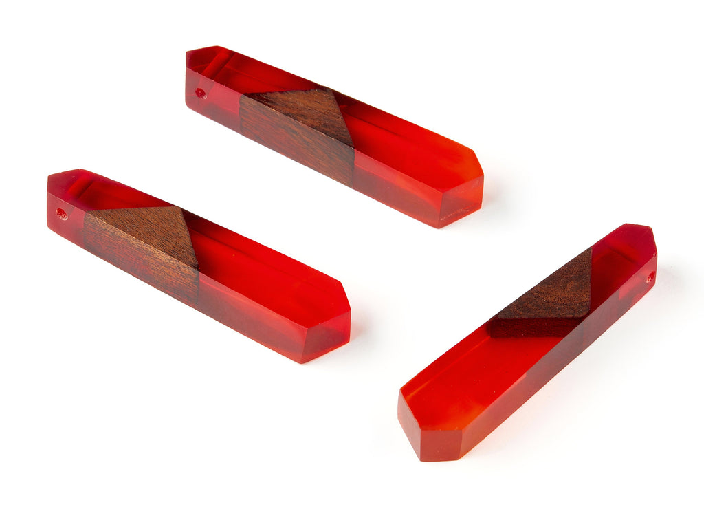Wood Resin Charms - Natural Mahogany Wooden Charms - Red Epoxy Resin Necklace - Jewelry Supplies - 61x13x10mm - BB1024AB - DOMEDBAZAAR