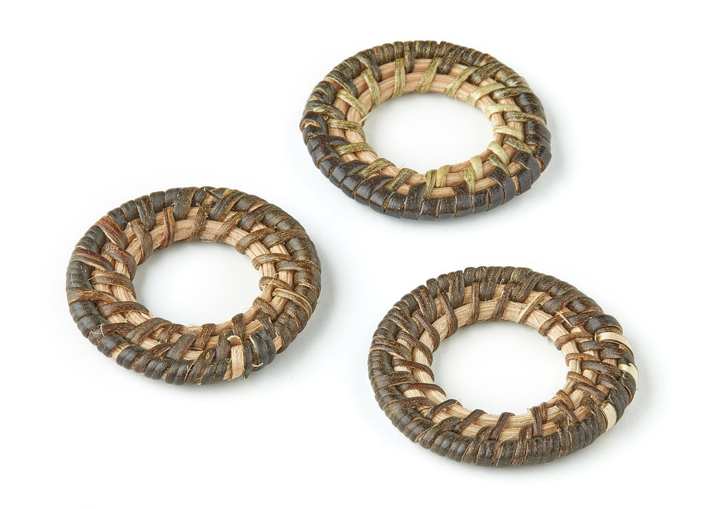 Handwoven Circle Rattan Charms - Circle Rattan Earrings and Pendant - Wooden Straw Earrings - Jewelry Handmade - 44.42x44.42x4.71mm - RT1222 - DOMEDBAZAAR