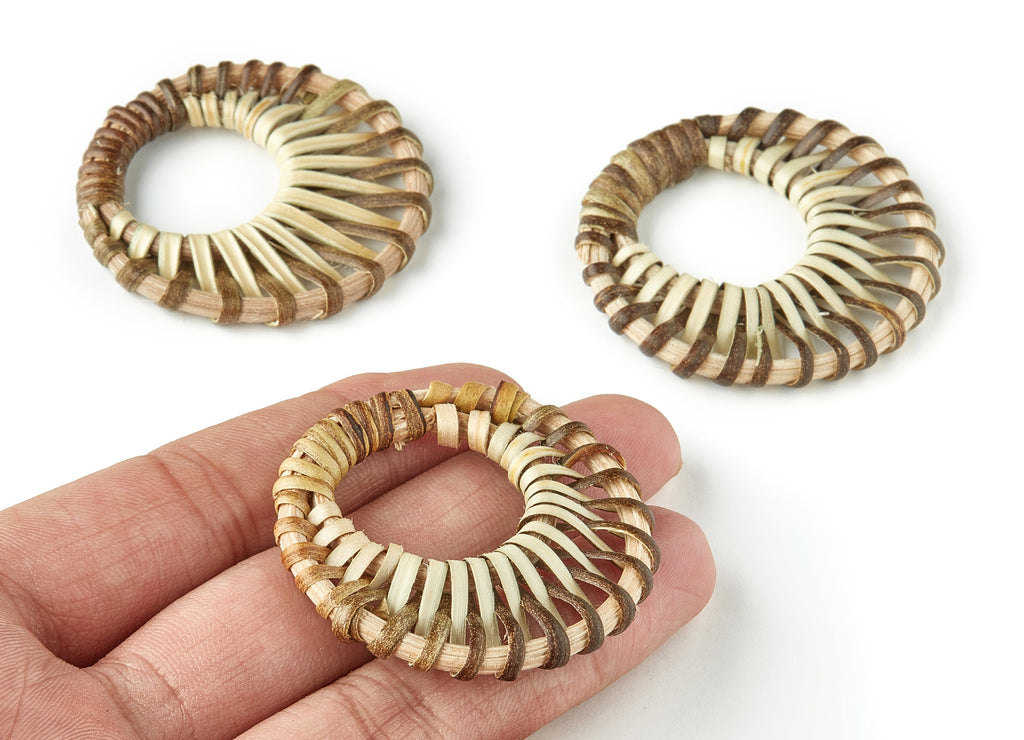 Handwoven Circle Rattan Charms - Circle Rattan Earrings and Pendant - Wooden Straw Earrings - Jewelry Handmade - 44.7x44.7x4.09mm - RT1210 - DOMEDBAZAAR