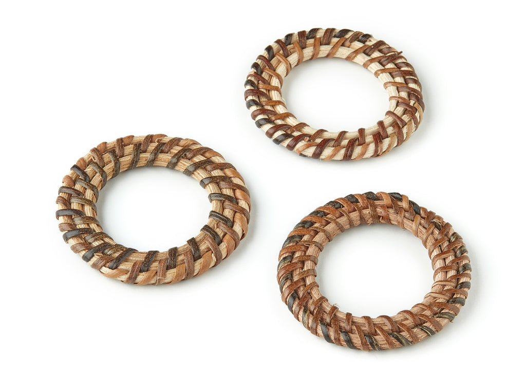 Handwoven Circle Rattan Charms - Circle Rattan Earrings and Pendant - Wooden Straw Earrings - Jewelry Handmade - 51.84x51.84x3.98mm - RT1218 - DOMEDBAZAAR