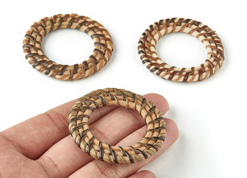 Handwoven Circle Rattan Charms - Circle Rattan Earrings and Pendant - Wooden Straw Earrings - Jewelry Handmade - 51.84x51.84x3.98mm - RT1218 - DOMEDBAZAAR