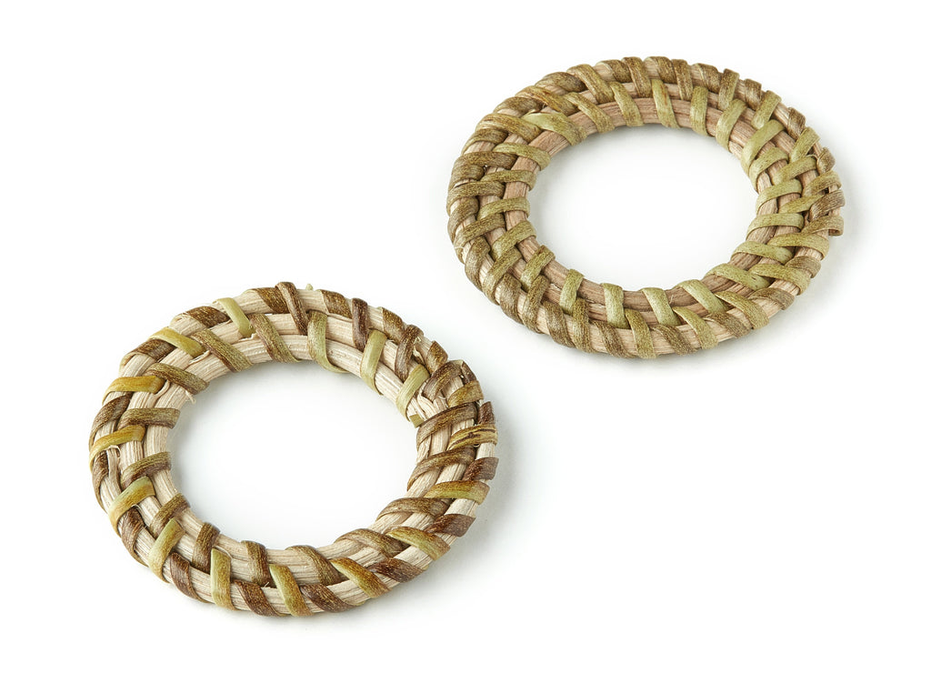 Handwoven Circle Rattan Charms - Circle Rattan Earrings and Pendant - Wooden Straw Earrings - Jewelry Handmade - 49.77x49.77x1.07mm - RT1208 - DOMEDBAZAAR
