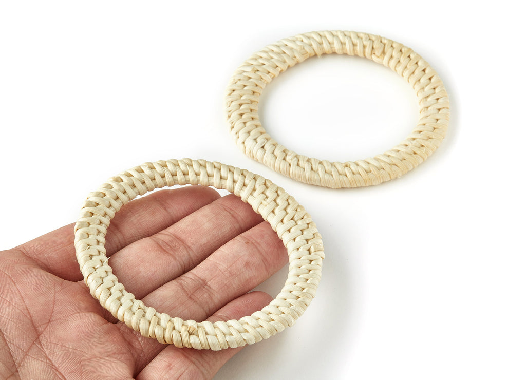 Handwoven Rattan Hoop Charms - Hoop Rattan Earrings and Pendant - Wooden Straw Earrings - Jewelry Handmade - 80.43x80.43x4.63mm - RT1250 - DOMEDBAZAAR