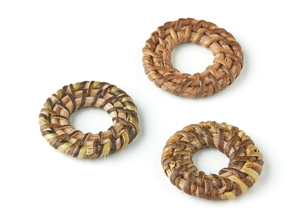 Handwoven Circle Rattan Charms - Circle Rattan Earrings and Pendant - Wooden Straw Earrings - Jewelry Handmade - 31.42x31.42x3.81mm - RT1221 - DOMEDBAZAAR