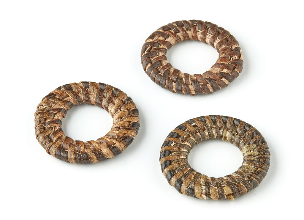 Handwoven Circle Rattan Charms - Circle Rattan Earrings and Pendant - Wooden Straw Earrings - Jewelry Handmade - 36.8x36.8x4.52mm - RT1223 - DOMEDBAZAAR
