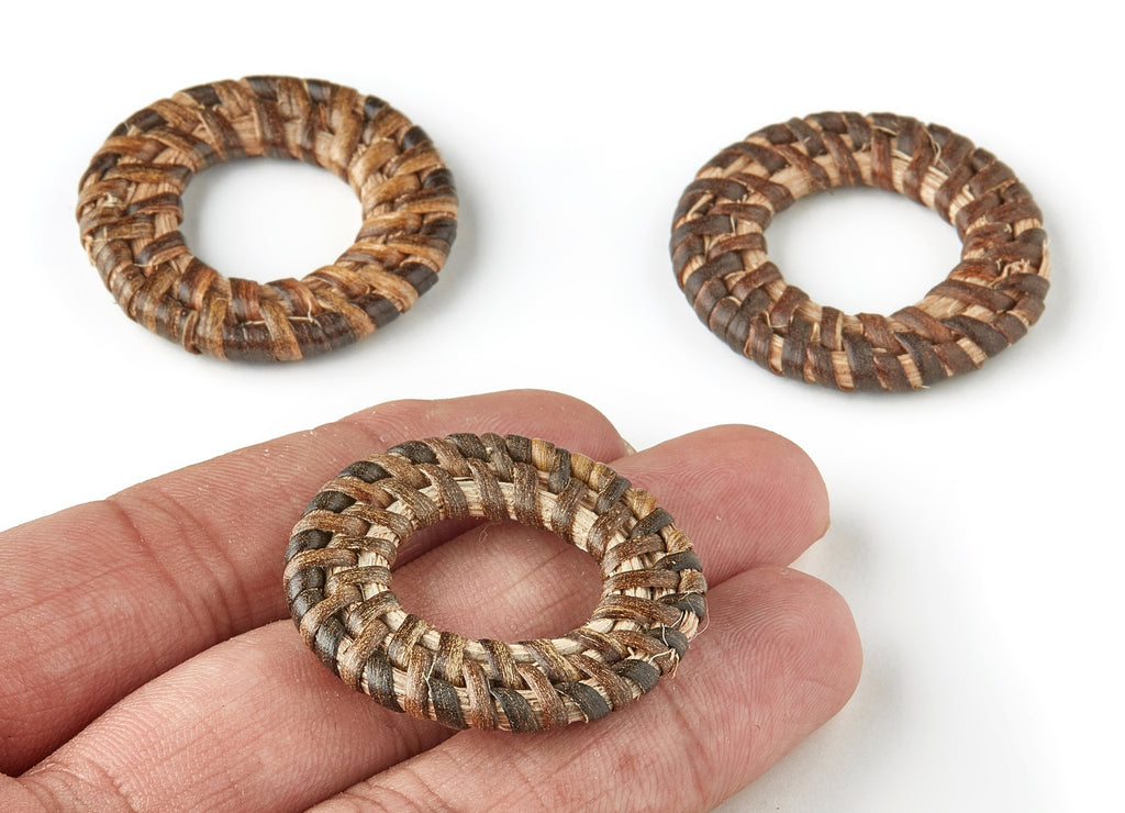Handwoven Circle Rattan Charms - Circle Rattan Earrings and Pendant - Wooden Straw Earrings - Jewelry Handmade - 36.8x36.8x4.52mm - RT1223 - DOMEDBAZAAR