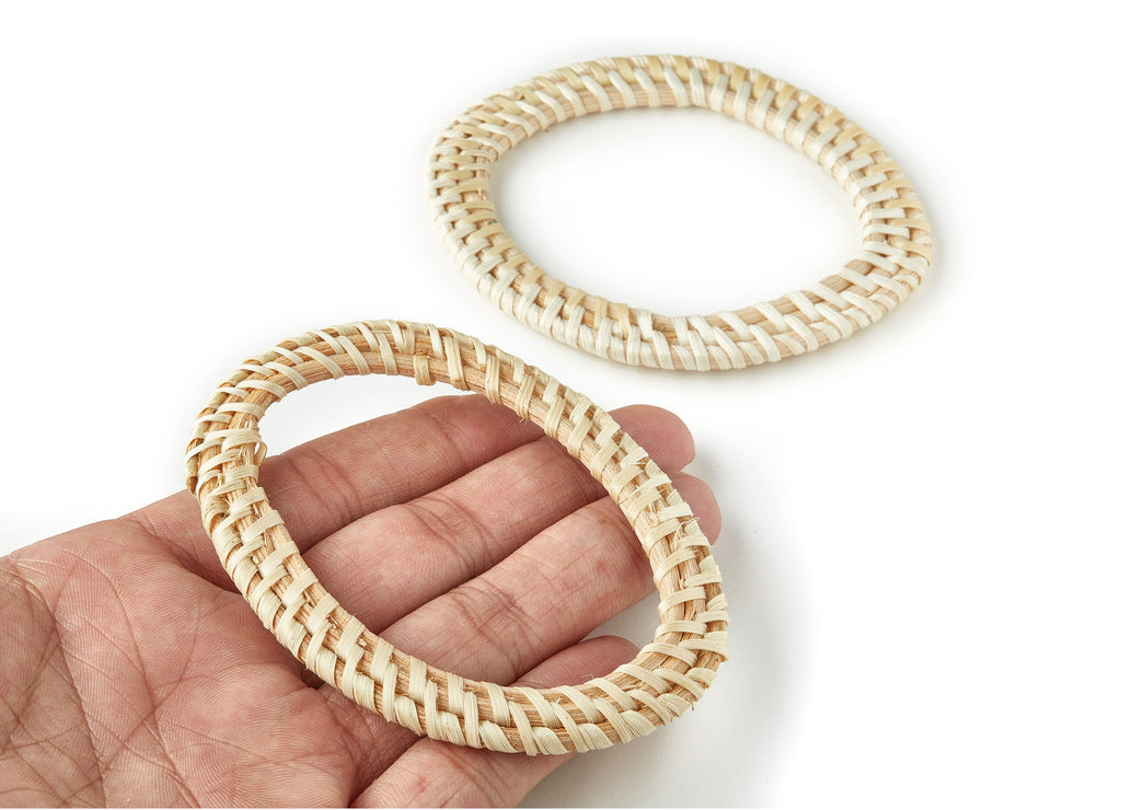 Handwoven Rattan Hoop Charms - Hoop Rattan Earrings and Pendant - Wooden Straw Earrings - Jewelry Handmade - 93.32x68.74x4.48mm - RT1252 - DOMEDBAZAAR