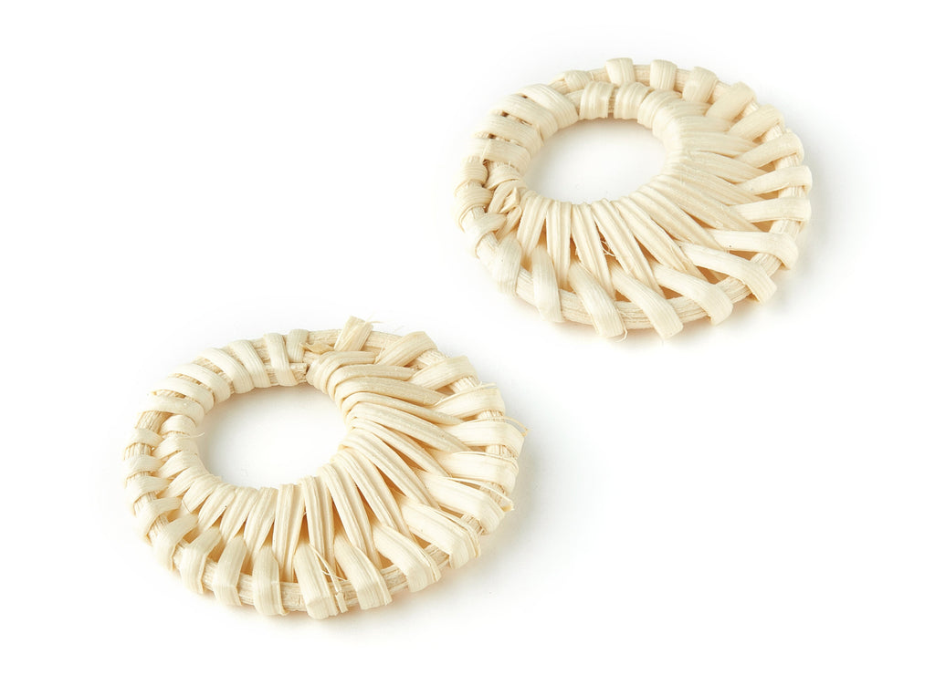 Handwoven Circle Rattan Charms - Circle Rattan Earrings and Pendant - Wooden Straw Earrings - Jewelry Handmade - 44.4x42.24x5.24mm - RT1232 - DOMEDBAZAAR