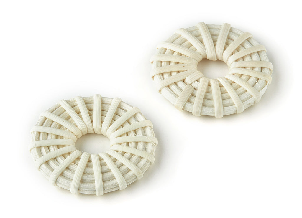 Handwoven Rattan Circle Charms - Circle Rattan Earrings and Pendant - Wooden Straw Earrings - Jewelry Handmade - 42.68x42.68x5.96mm - RT1237 - DOMEDBAZAAR