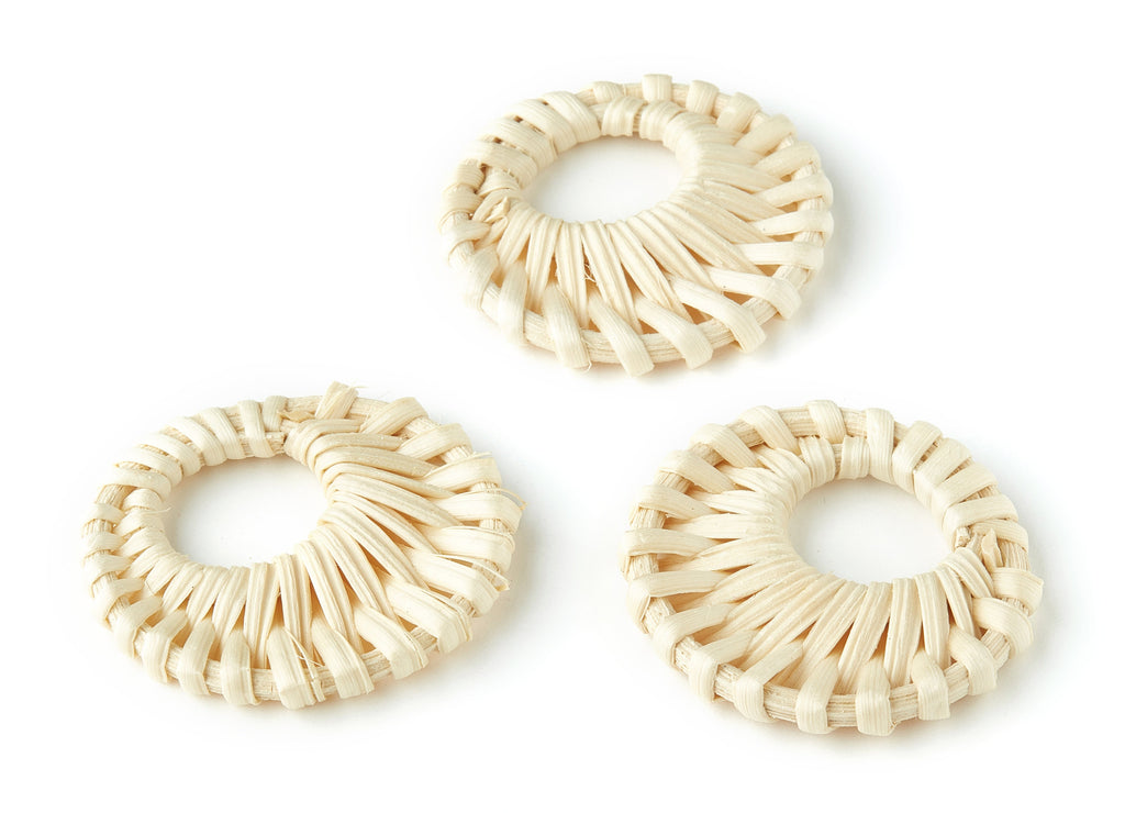 Handwoven Circle Rattan Charms - Circle Rattan Earrings and Pendant - Wooden Straw Earrings - Jewelry Handmade - 44.4x42.24x5.24mm - RT1232 - DOMEDBAZAAR