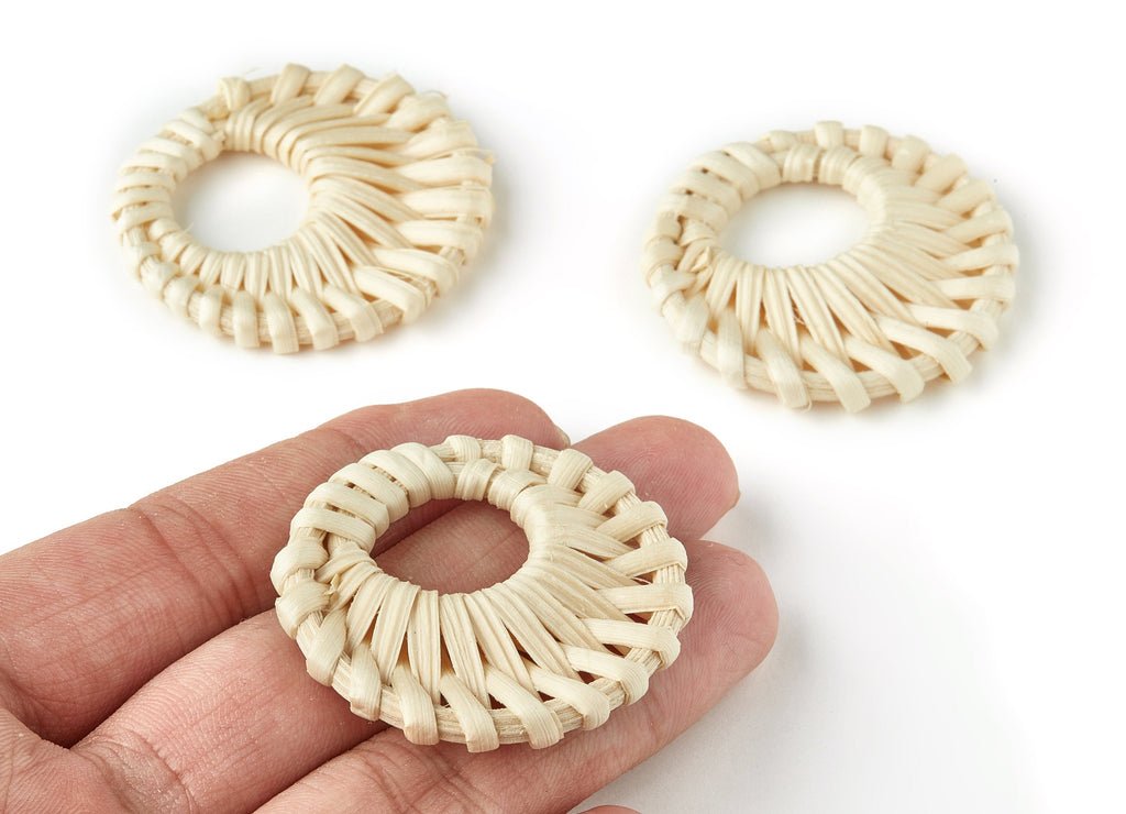 Handwoven Circle Rattan Charms - Circle Rattan Earrings and Pendant - Wooden Straw Earrings - Jewelry Handmade - 44.4x42.24x5.24mm - RT1232 - DOMEDBAZAAR