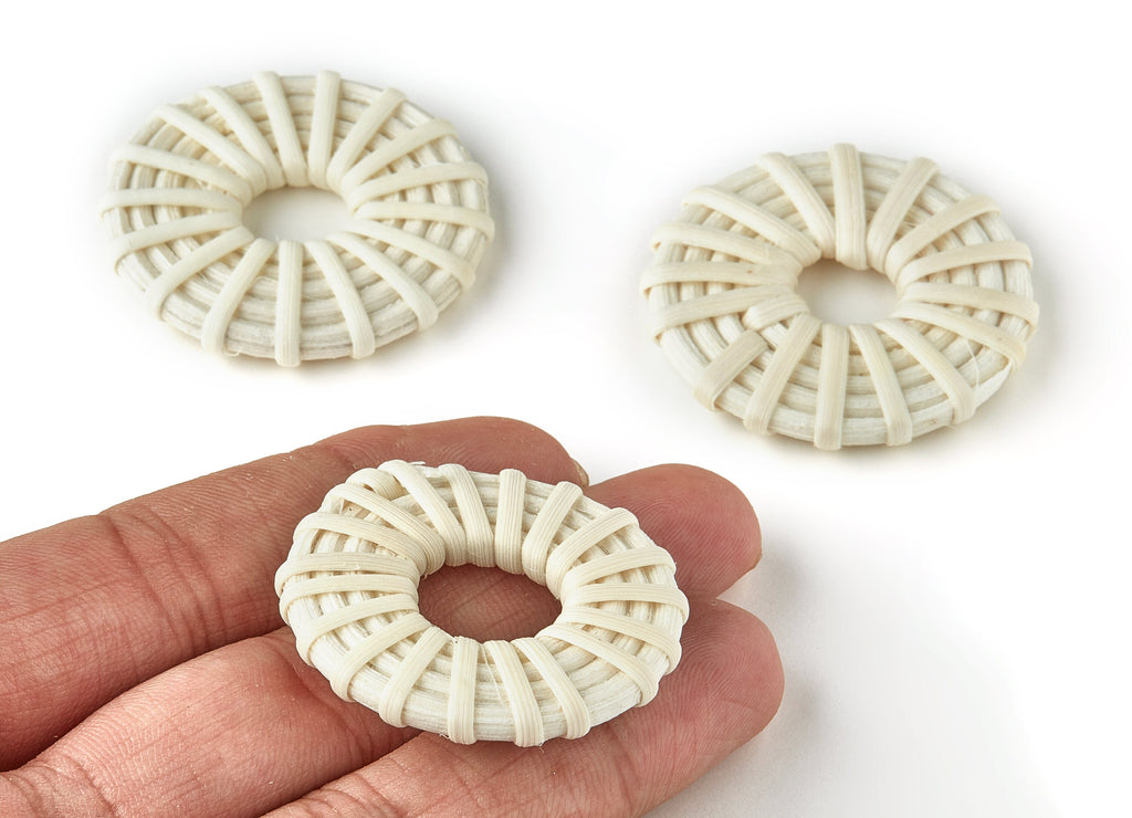 Handwoven Rattan Circle Charms - Circle Rattan Earrings and Pendant - Wooden Straw Earrings - Jewelry Handmade - 42.68x42.68x5.96mm - RT1237 - DOMEDBAZAAR
