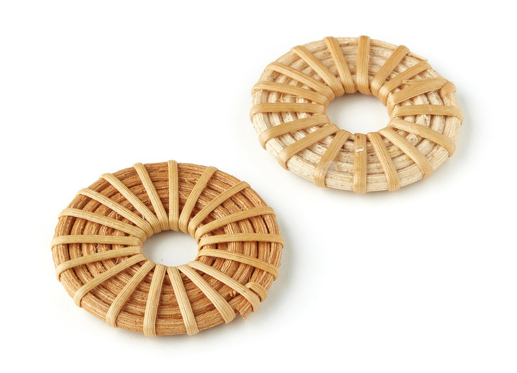 Handwoven Circle Rattan Charms - Circle Rattan Earrings and Pendant - Wooden Straw Earrings - Jewelry Handmade - 42.32x42.32x6.7mm - RT1231 - DOMEDBAZAAR