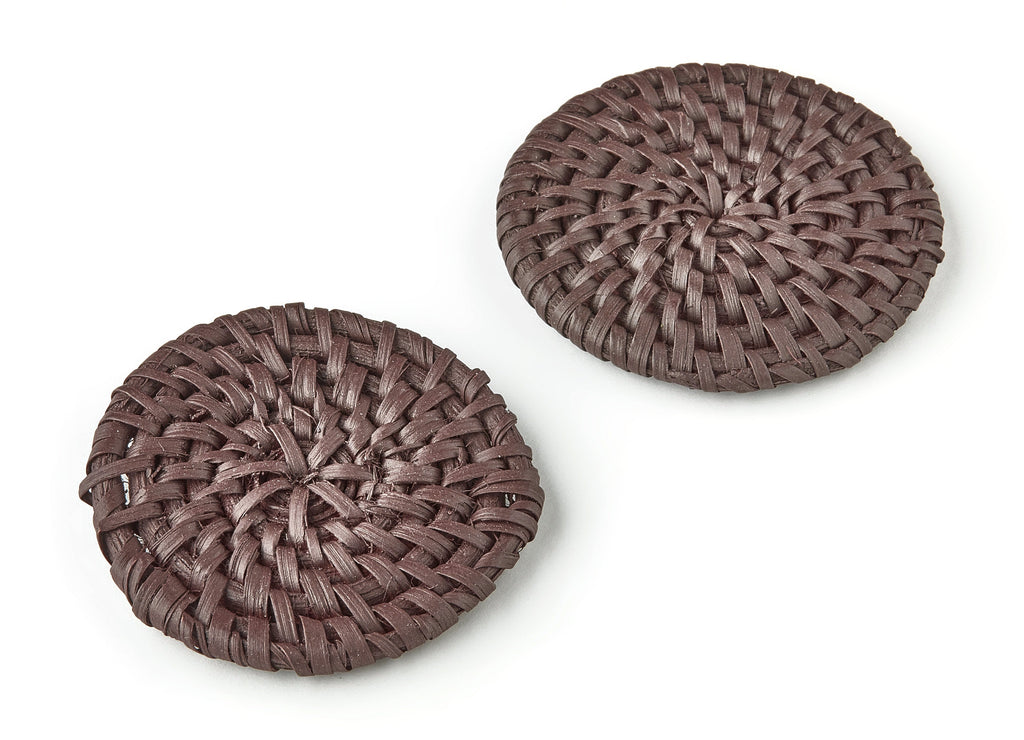 Handwoven Rattan Round Charms - Round Rattan Earrings and Pendant - Wooden Straw Earrings - Jewelry Handmade - 51.43x51.43x4.64mm - RT1248 - DOMEDBAZAAR
