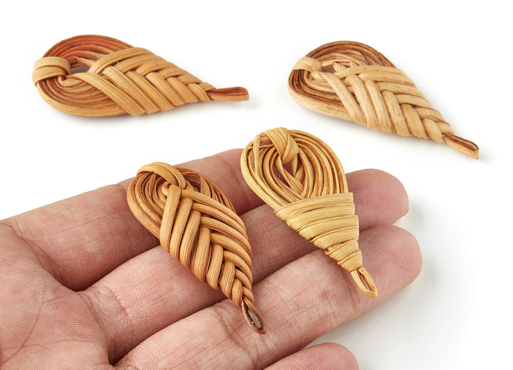 Handwoven Rattan Drop Charms - Drop Rattan Earrings and Pendant - Wooden Straw Earrings - Jewelry Handmade - 50.74x25.79x5.96mm - RT1238 - DOMEDBAZAAR