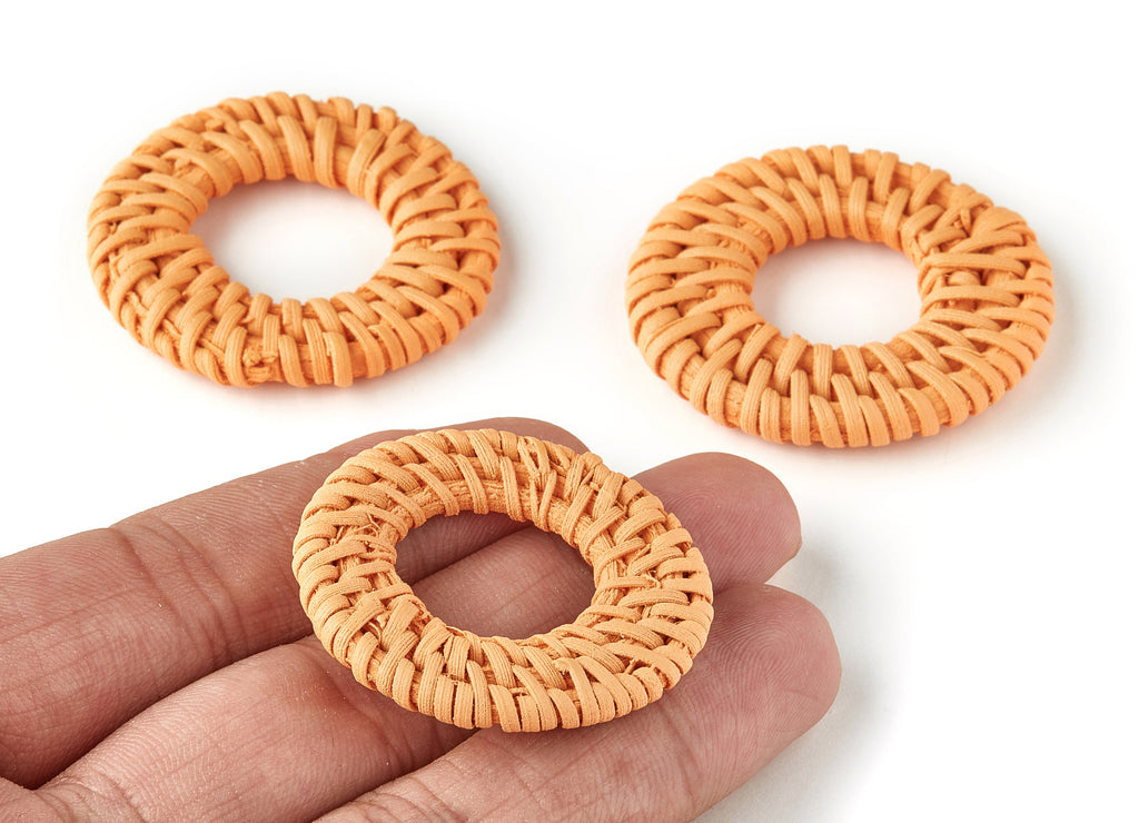 Handwoven Rattan Circle Charms - Circle Rattan Earrings and Pendant - Wooden Straw Earrings - Jewelry Handmade - 43.35x43.35x5.5mm - RT1254C - DOMEDBAZAAR