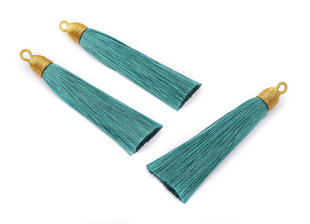 Silky Tassels with Loop Charms - Silky Tassels Earrings and Pendant - Boho Earrings - Earring Accessories - 84.37x9.59mm - TS1010 - DOMEDBAZAAR