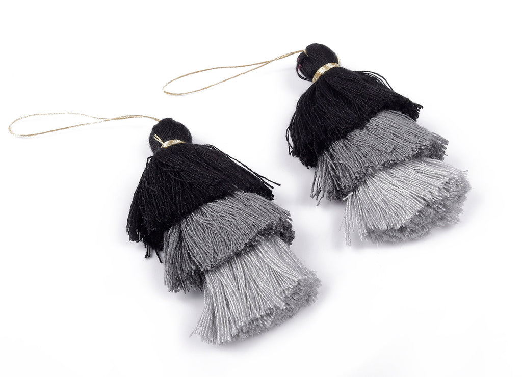 3 Layers Tassel Charms - Tiered Tassel Earrings - Stacked Tassel Pendant - Tiered Tassels for Earrings and Key Chain - 79.7x18.32mm - TS1041 - DOMEDBAZAAR