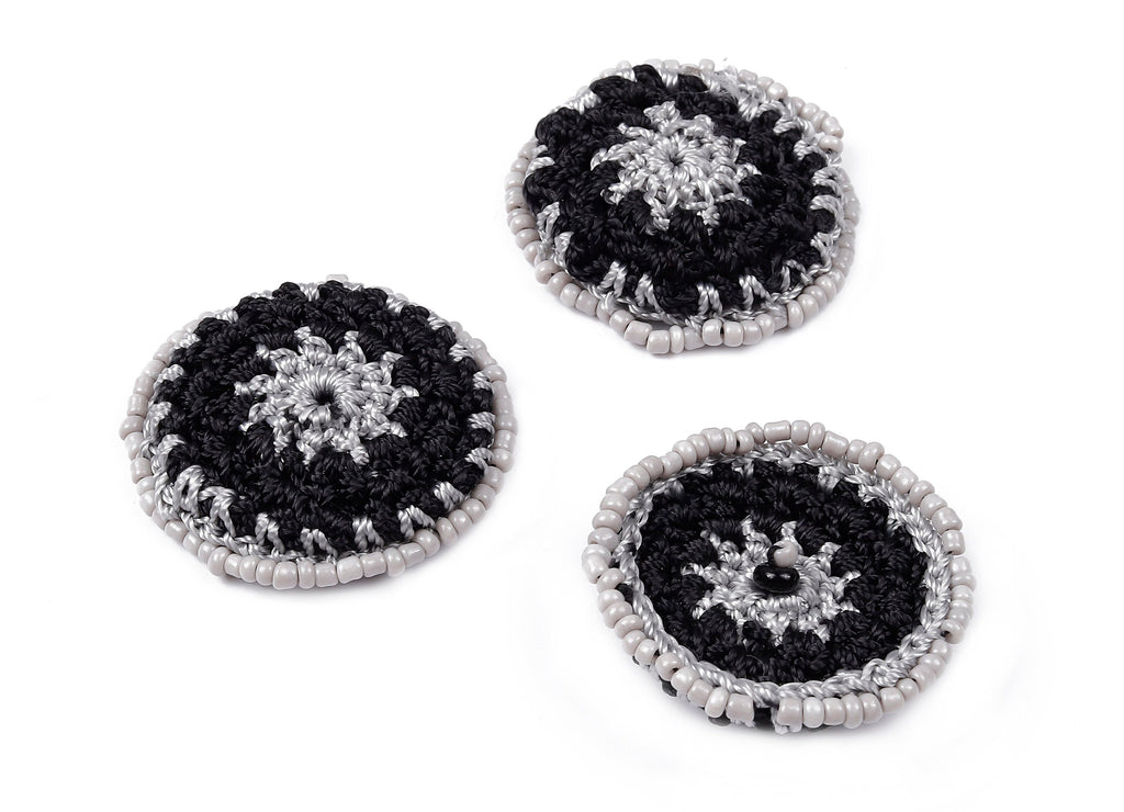 Crochet Round Earrings - Crochet Earrings with Beads - Knit weaving Earrings - Handmade Flower Earrings - 37.12x37.12x3.93mm - TS1070 - DOMEDBAZAAR