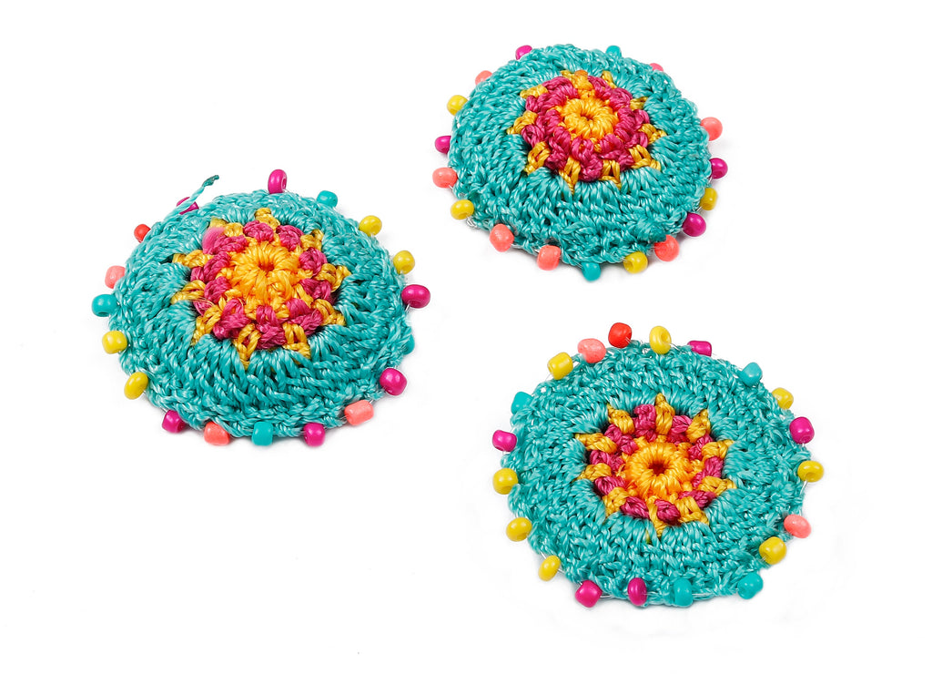 Crochet Round Earrings - Crochet Earrings with Beads - Knit weaving Earrings - Handmade Flower Earrings - 37.12x37.12x3.93mm - TS1073 - DOMEDBAZAAR