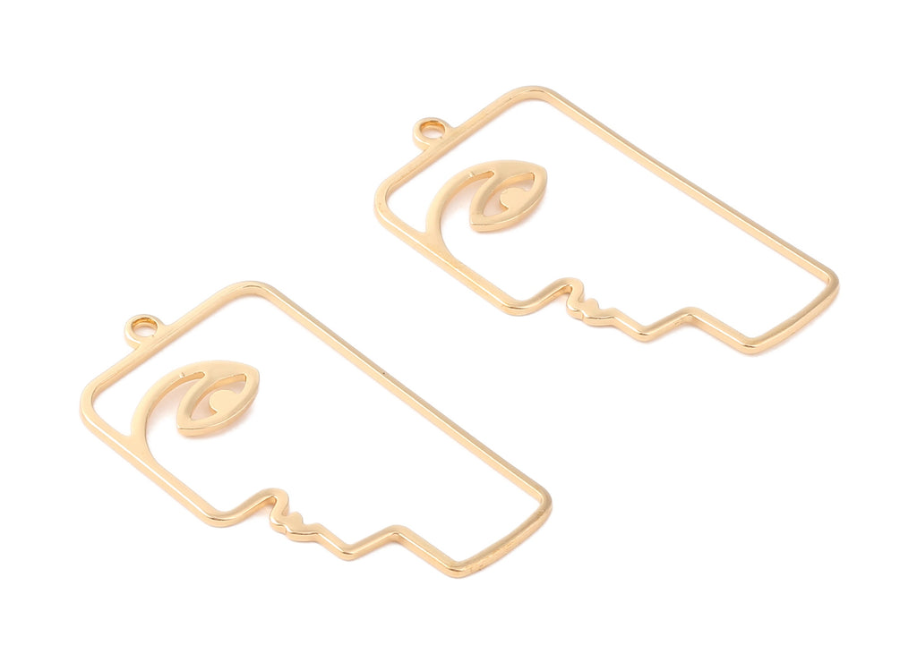 Brass Face Charms - Brass Man Face Pendant - 18K Real Gold Plated Brass - Necklace Pendant - Jewelry Supplies - 40.23x22.44x1.02mm - RGP1251 - DOMEDBAZAAR