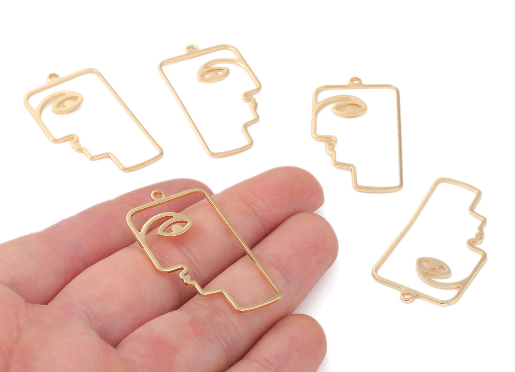 Brass Face Charms - Brass Man Face Pendant - 18K Real Gold Plated Brass - Necklace Pendant - Jewelry Supplies - 40.23x22.44x1.02mm - RGP1251 - DOMEDBAZAAR