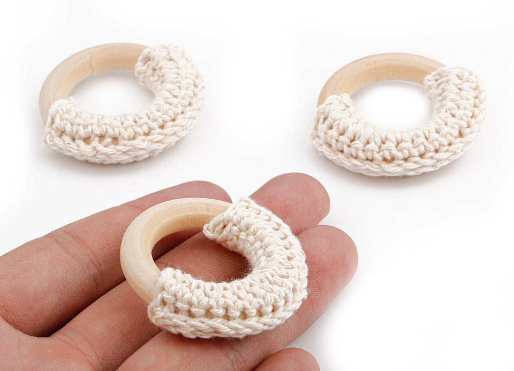 Crochet Circle Earrings - Crochet Earring with Ring Wooden - Knit weaving Earrings - Handmade Circle Earrings - 41.65x41.65x11.02mm - TS1066 - DOMEDBAZAAR